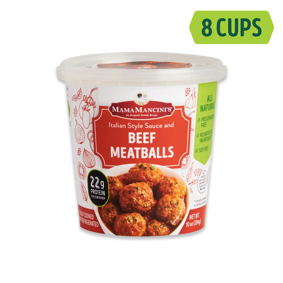 Beef Meatballs in Italian Style Sauce 10oz Cup (8 Pack)