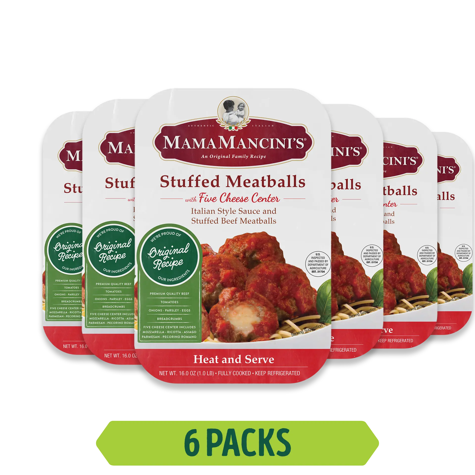 Five-Cheese Stuffed Beef Meatballs in Italian Style Sauce (6 1lb Family Meals)