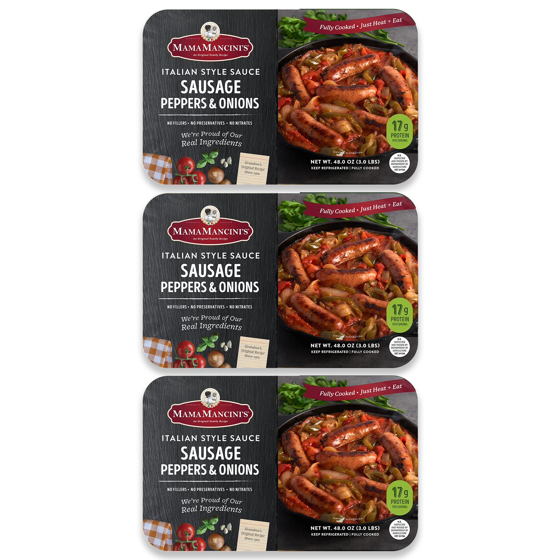 Sausage, Peppers & Onions in Italian Style Sauce (3 x 3 lb Family Meals)
