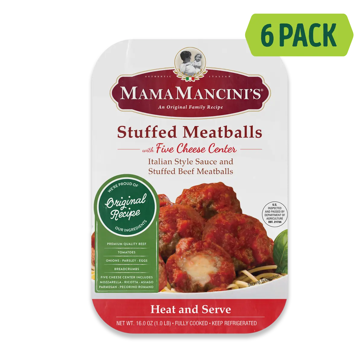 Five-Cheese Stuffed Beef Meatballs in Italian Style Sauce (6 1lb Family Meals)