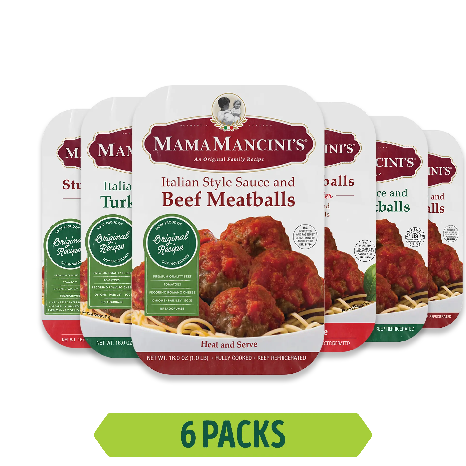 Variety Pack: (Beef, Turkey & Cheese-Stuffed) Meatballs in Italian Style Sauce (6 1lb Family Meals)